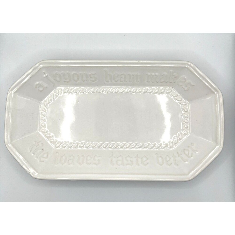 Pfaltzgraff White Stoneware Bread Tray "A Joyous Heart" Braided Rope Cottagecore